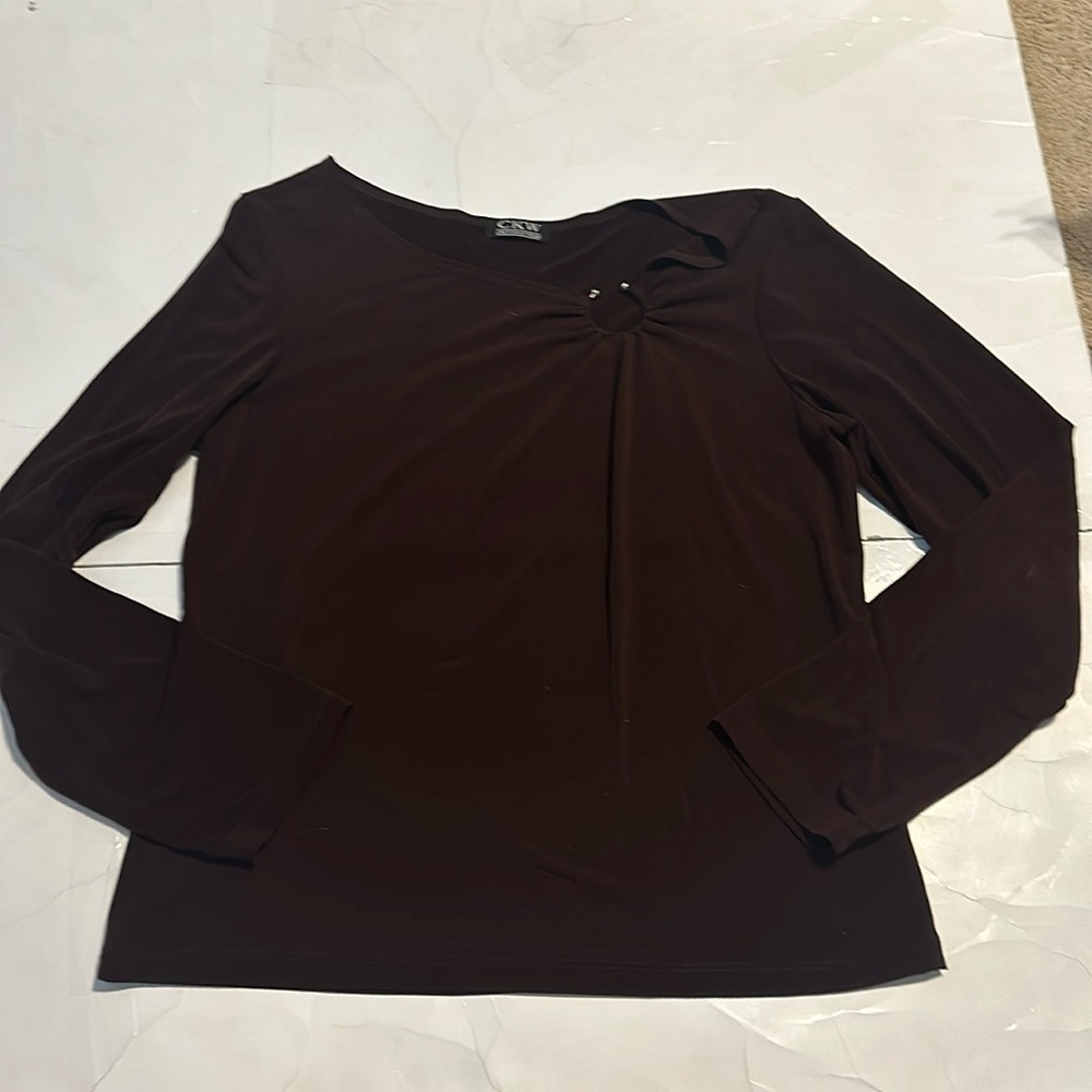 Crew Knit Wear Brown Y2K Long Sleeve Casual Fall Party Shirt Chic Plain Large